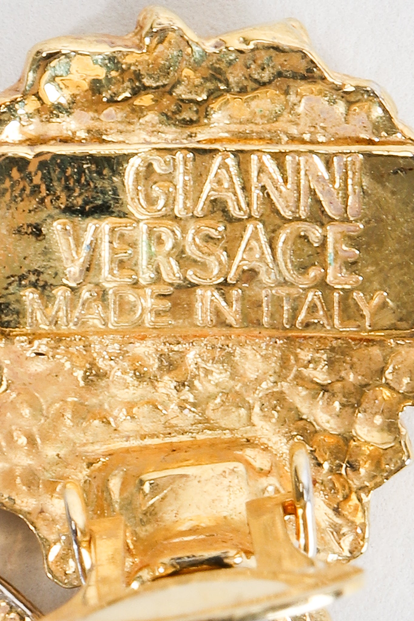 Vintage Gianni Versace Gold Medusa Head Drop Earrings Signature Stamp