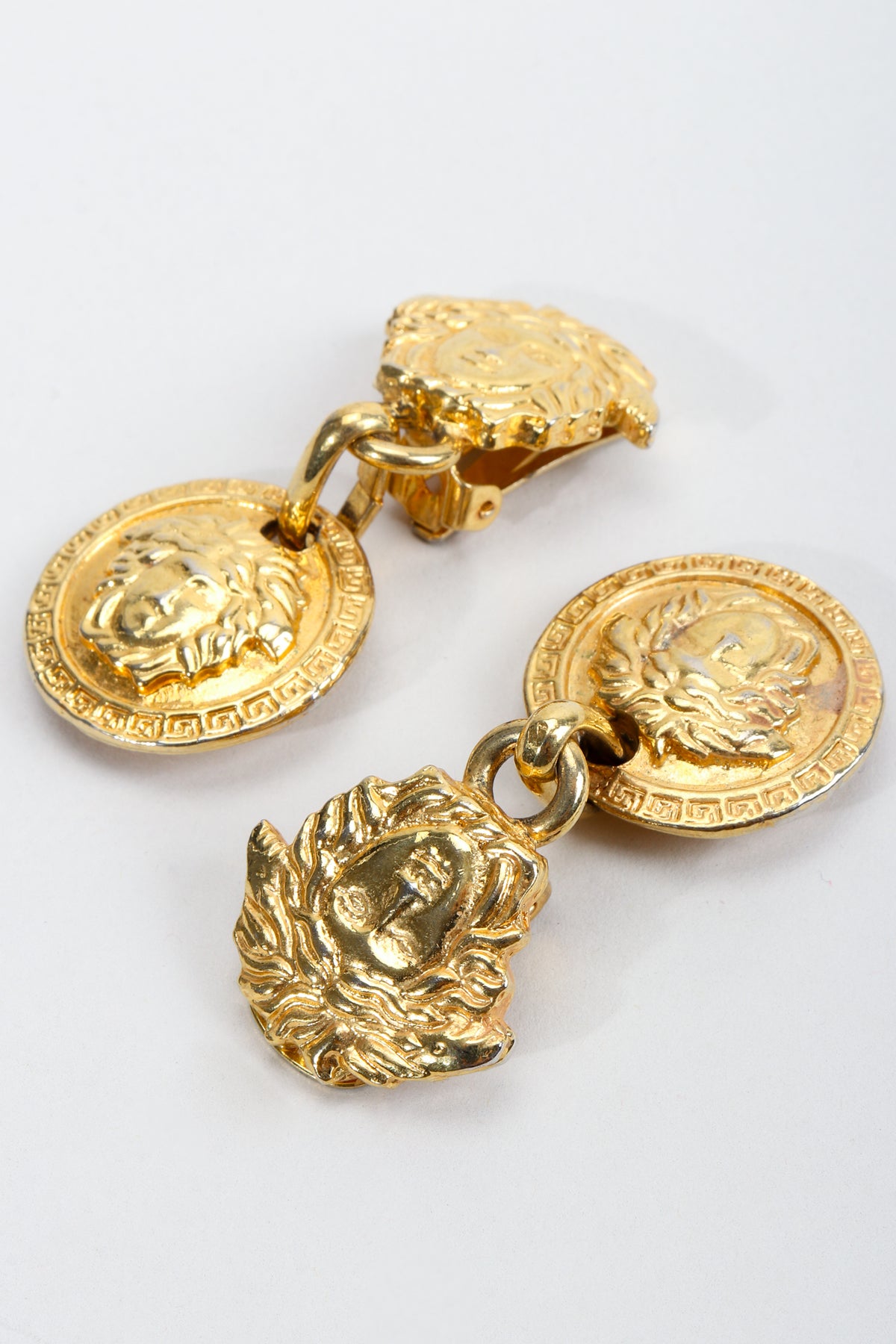 Vintage Gianni Versace Gold Medusa Head Drop Earrings – Recess