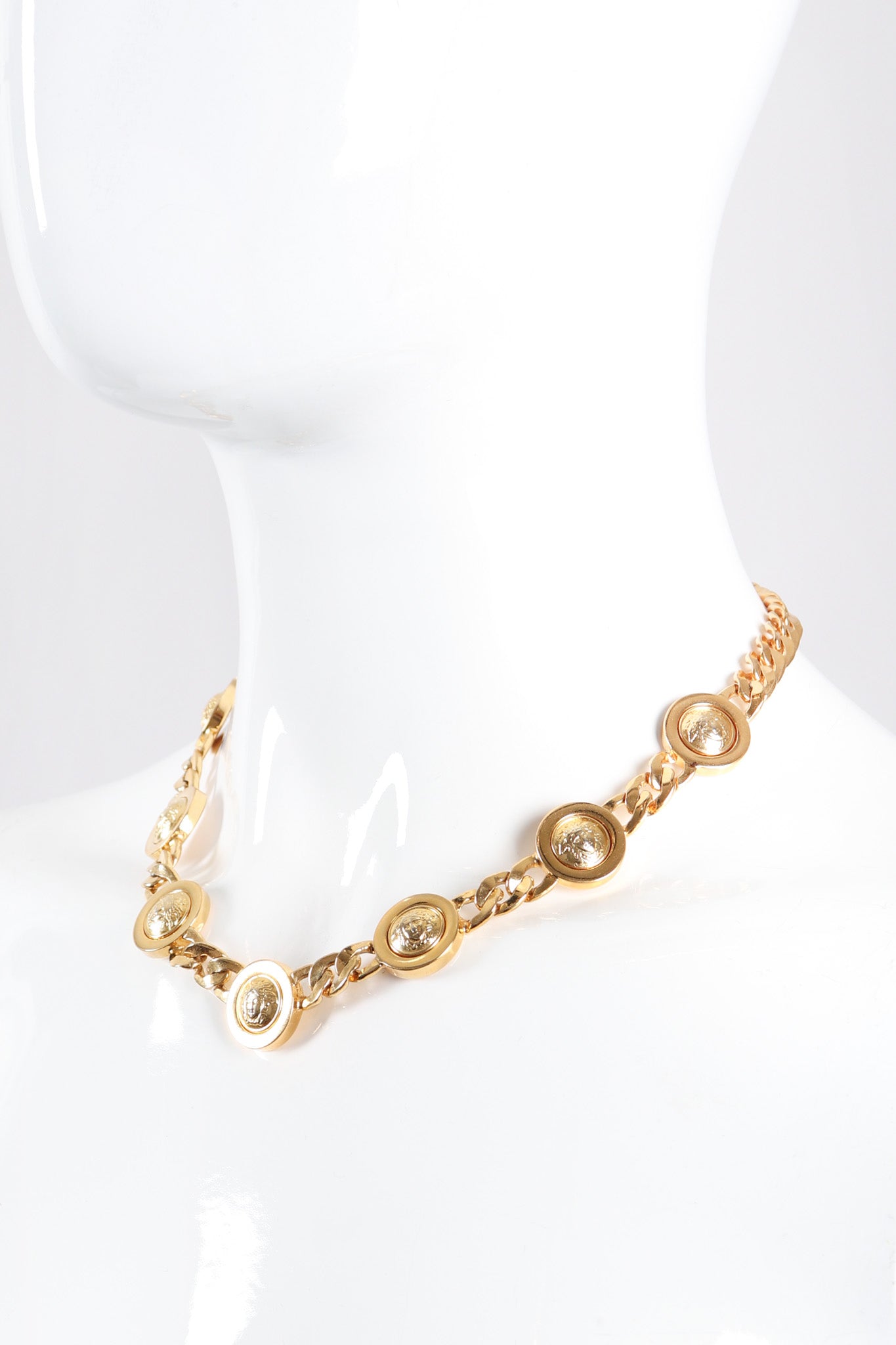 Recess Los Angeles Vintage Gianni Versace Medusa Gold Coin Collar Necklace