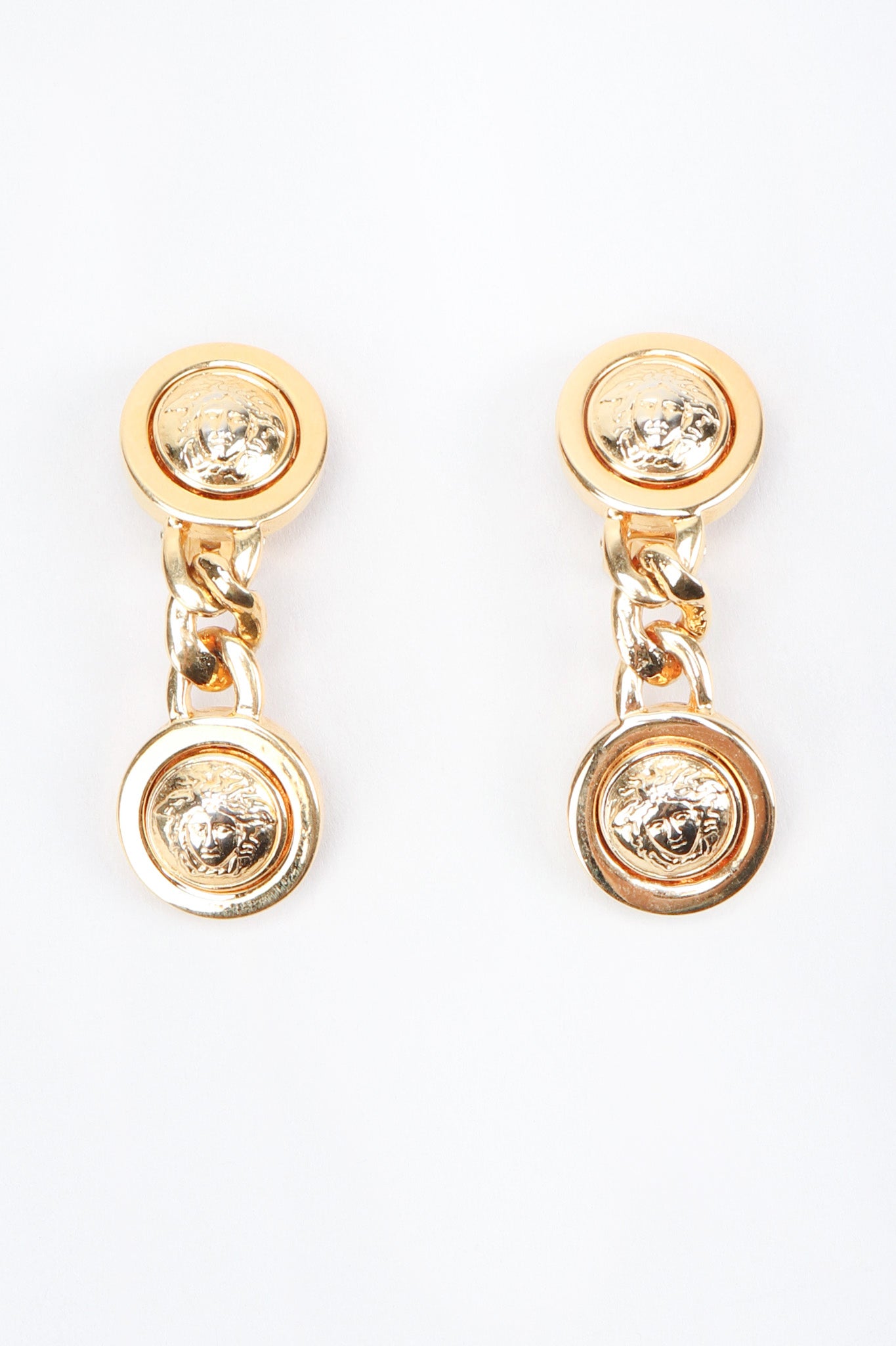 Recess Los Angeles Vintage Gianni Versace Medusa Gold Coin Drop Earrings