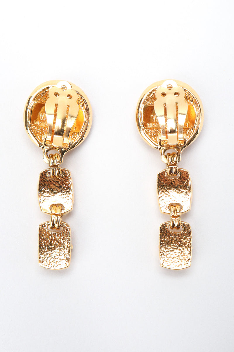 Recess Los Angeles Vintage Gianni Versace Gold Greek Key Medusa Drop Earrings