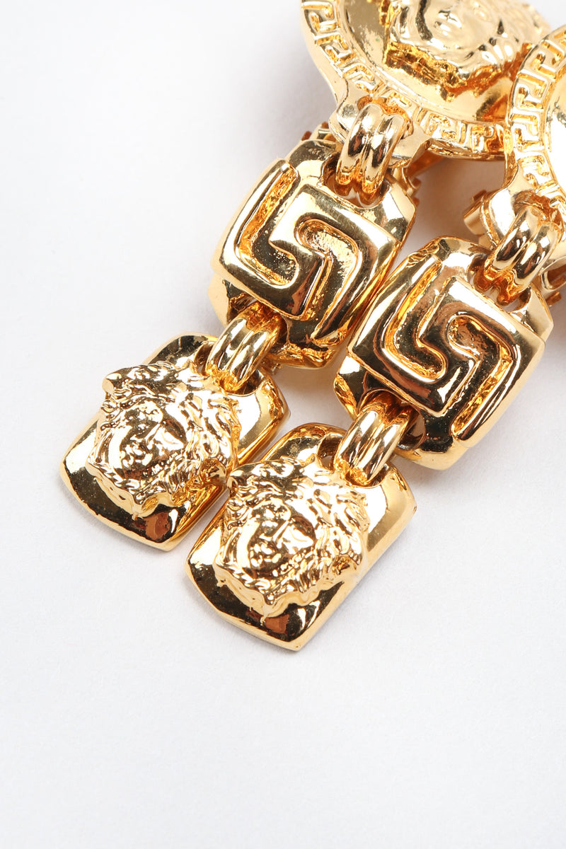 Vintage Gianni Versace Gold Greek Key Medusa Drop Earrings – Recess