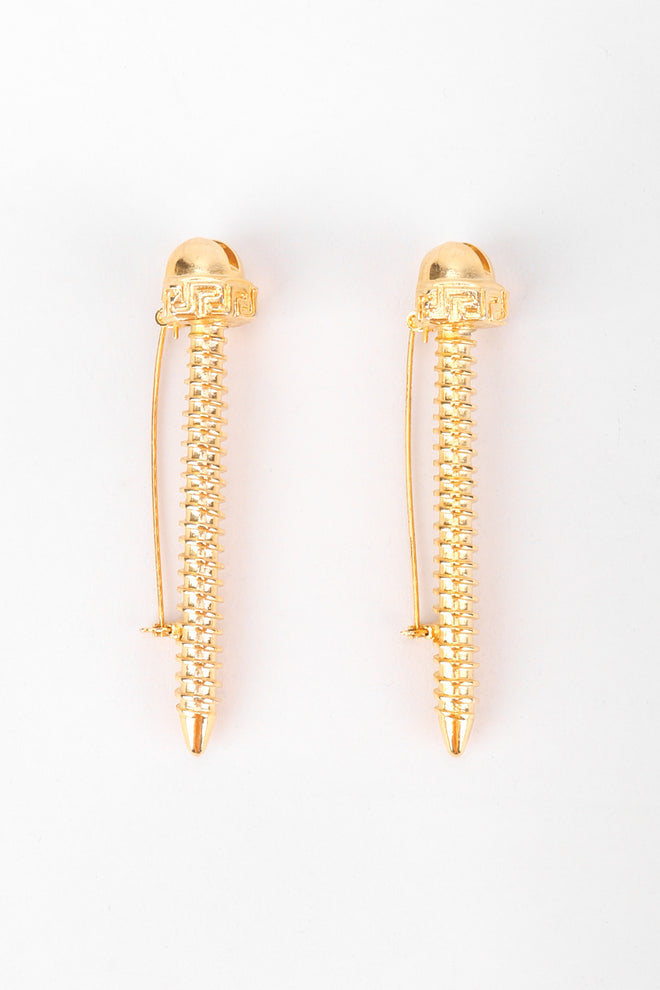 Recess Los Angeles Vintage Versace Golden Greek Key Screw Pin Brooch