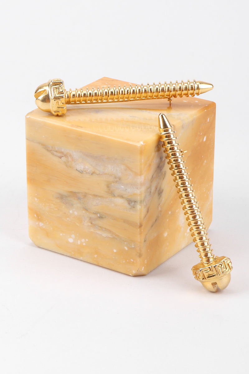 Recess Los Angeles Vintage Versace Golden Greek Key Screw Pin Brooch