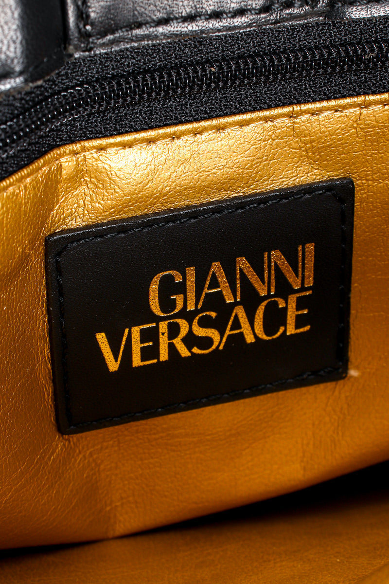 Vintage Gianni Versace Baroque Leopard Print Tote leather label at Recess Los Angeles