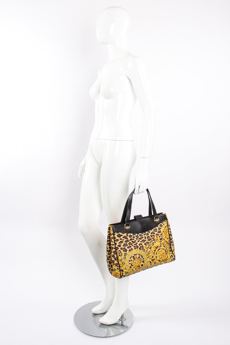 Vintage Gianni Versace Baroque Leopard Print Tote on mannequin at Recess Los Angeles