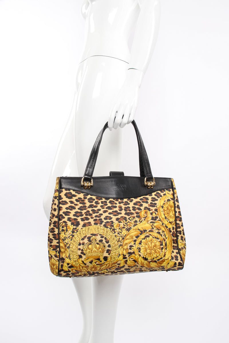 Vintage Gianni Versace Baroque Leopard Print Tote on mannequin at Recess Los Angeles