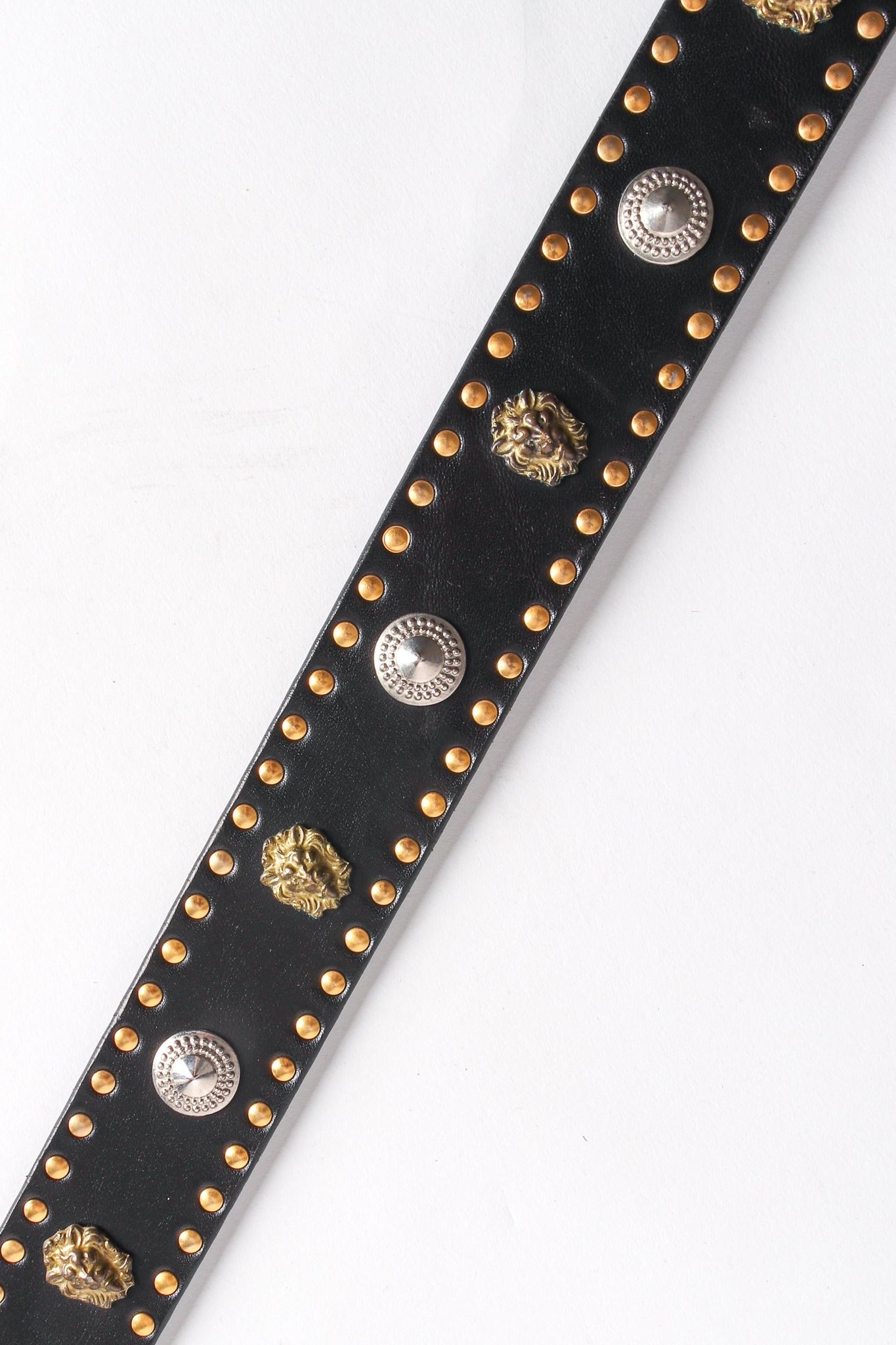 Vintage Versus Gianni Versace Lion Studded Leather Belt detail at Recess Los Angeles