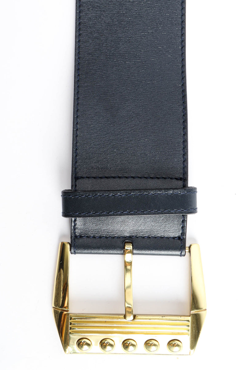 Vintage Gianni Versace Stud Plate Leather Belt buckle close @ Recess Los Angeles