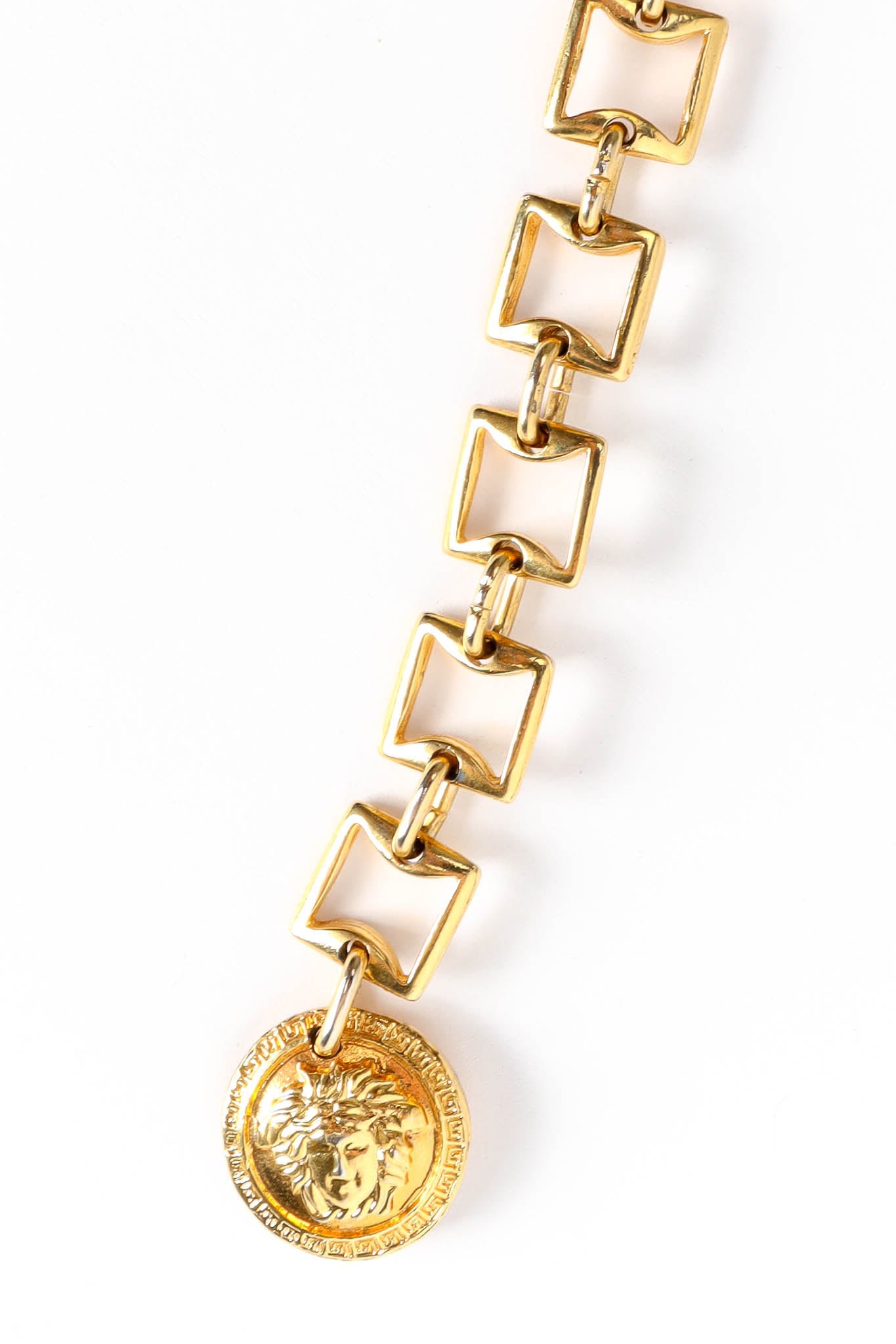 Vintage Gianni Versace Greek Key Metal Link Belt medusa head chain @ Recess Los Angeles