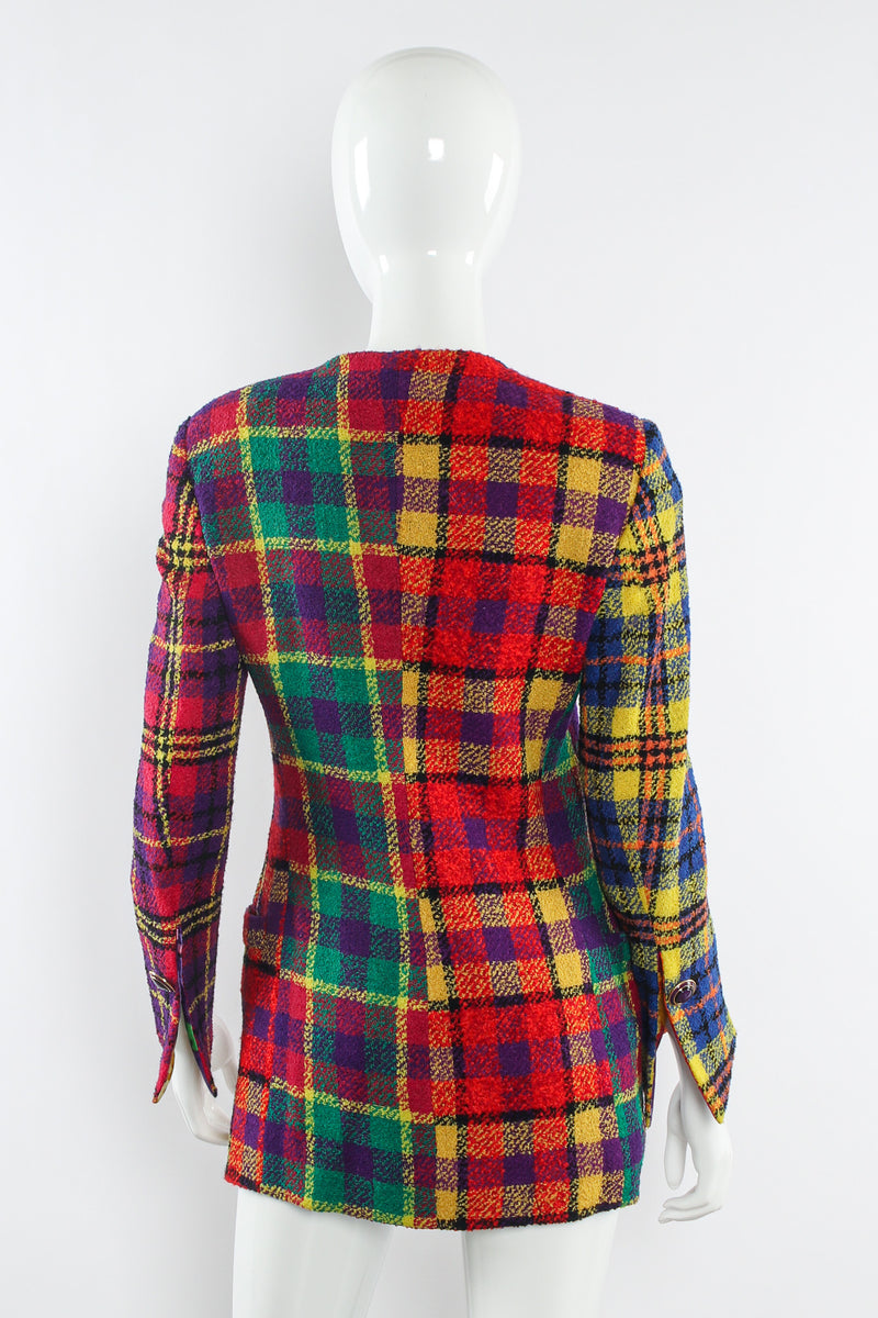 Vintage Gianni Versace 1991 A/W Rainbow Tartan Plaid Jacket mannequin back @ Recess LA