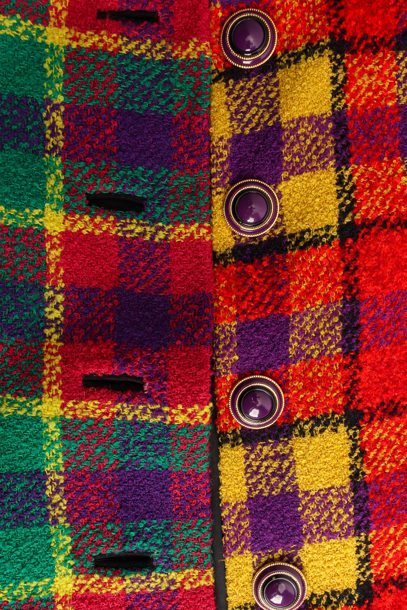 Vintage Gianni Versace 1991 A/W Rainbow Tartan Plaid Jacket buttons detail @ Recess LA