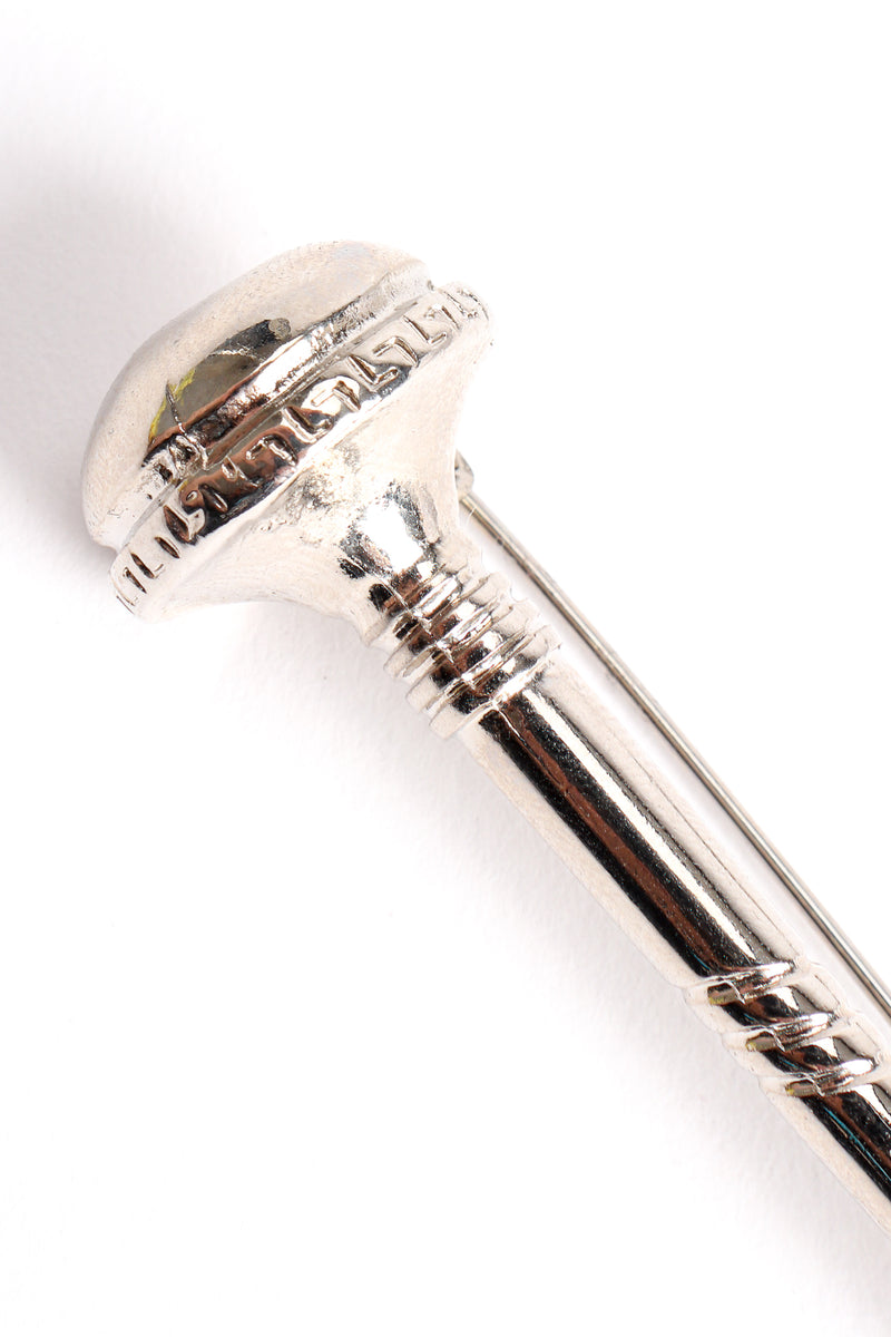 Vintage Gianni Versace Medium Silver Screw Pin Brooch detail dent head at Recess Los Angeles