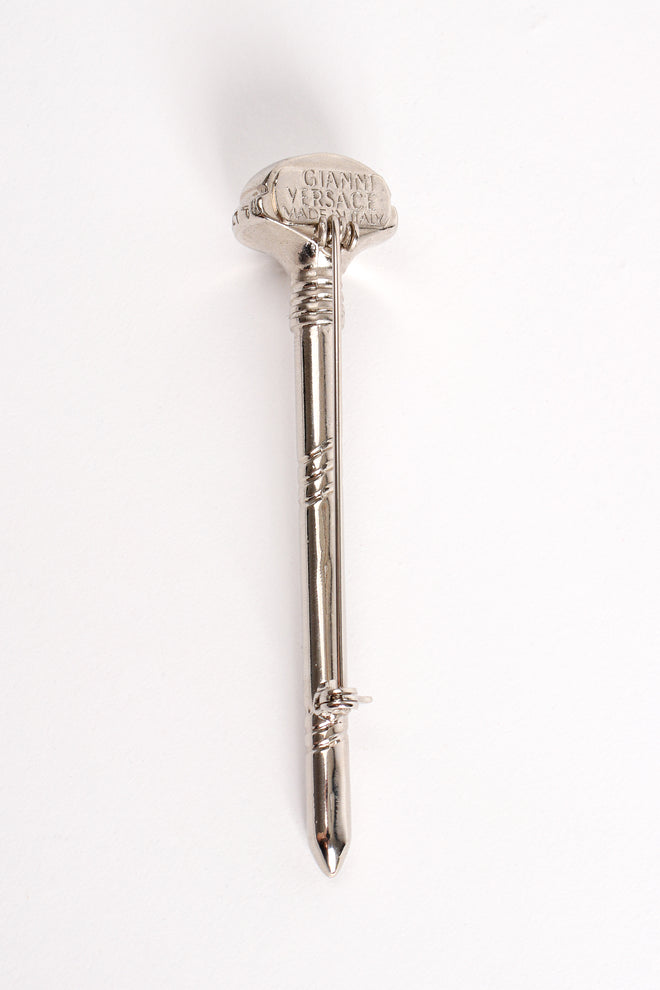 Vintage Gianni Versace Medium Silver Screw Pin Brooch backside at Recess Los Angeles
