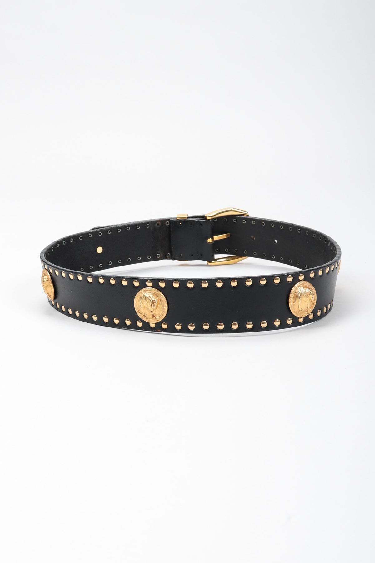 Versace ゴールドレザー ベルト Vintage Versus Versace Jaguar Studded Leather Belt – Recess