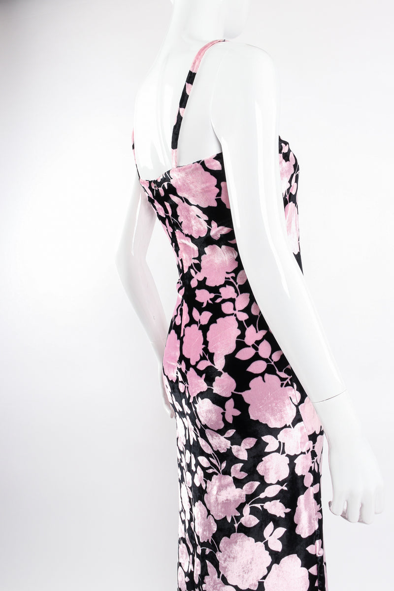 Vintage Versus Gianni Versace Velvet Floral Silhouette Gown on Mannequin back angle @ Recess LA