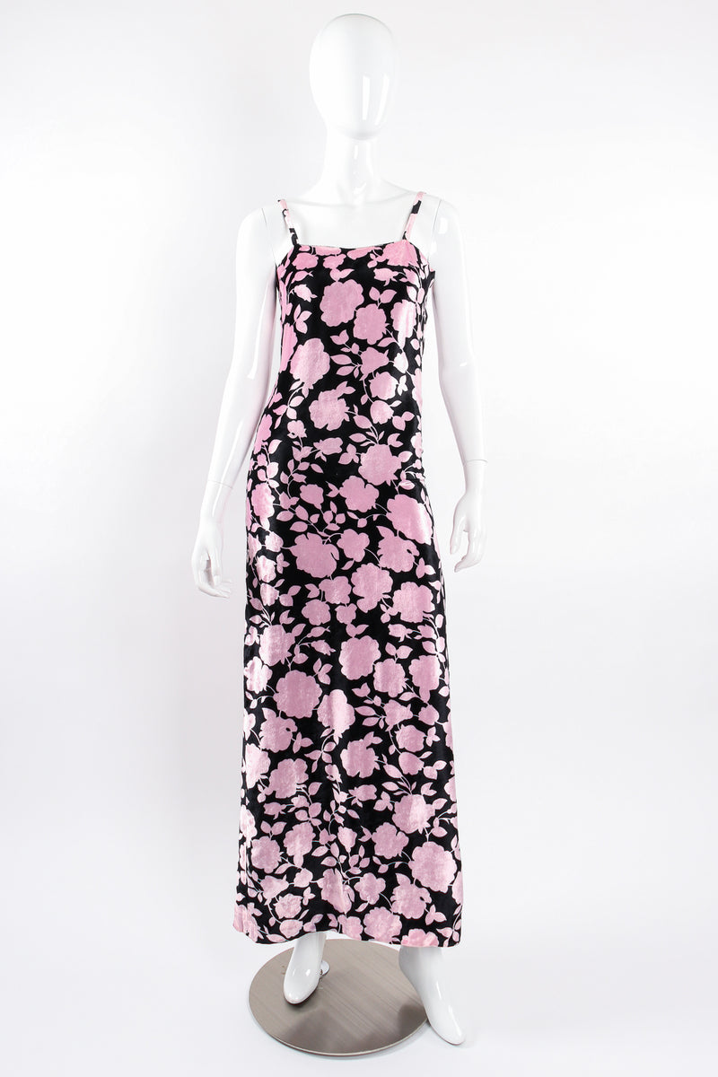 Vintage Versus Gianni Versace Velvet Floral Silhouette Gown on Mannequin front @ Recess LA