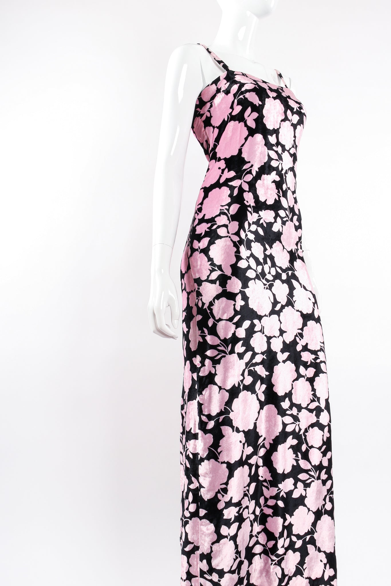 Vintage Versus Gianni Versace Velvet Floral Silhouette Gown on Mannequin angle @ Recess LA