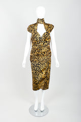 Vintage Vicky Tiel Satin Animal Print Choker Dress on Mannequin Front at Recess Los Angeles