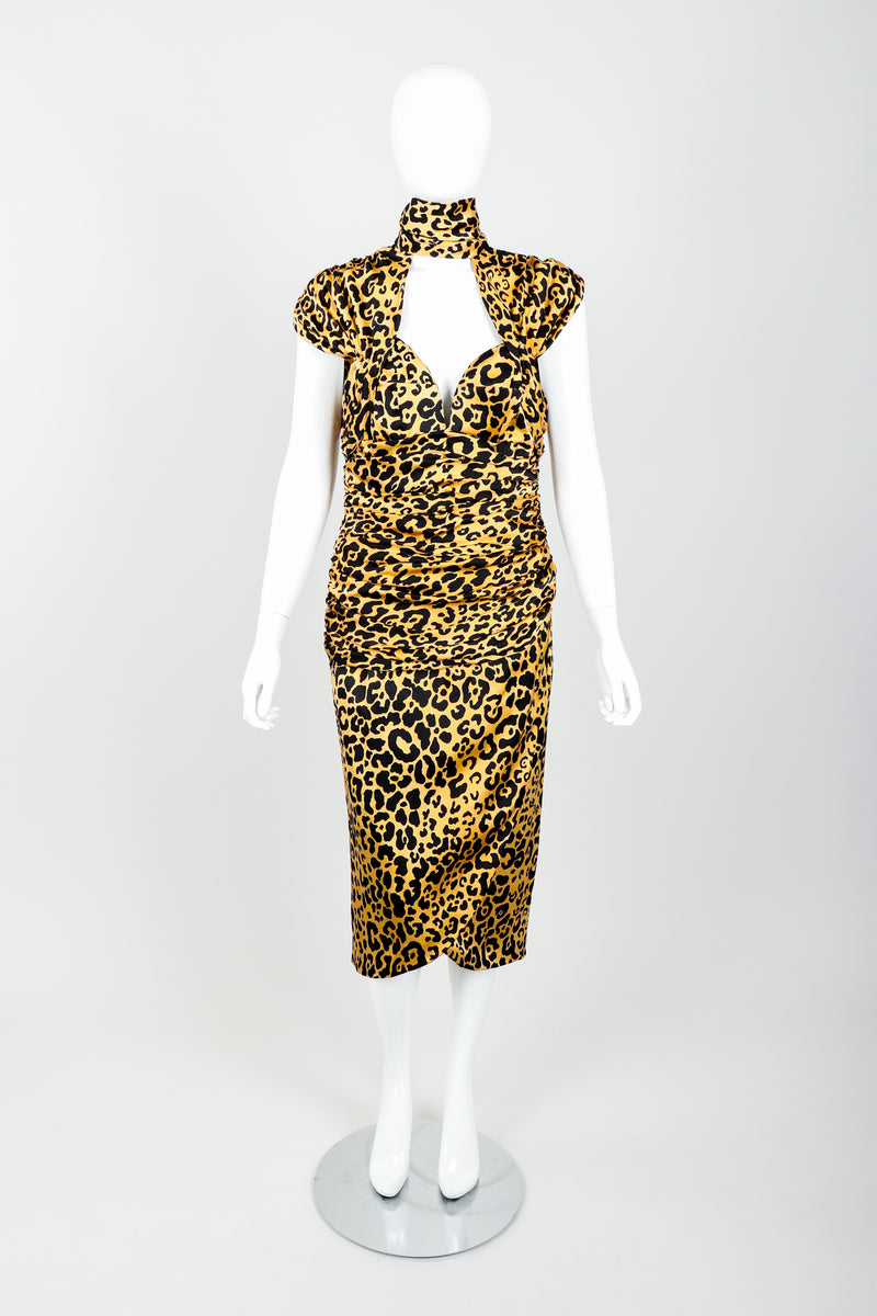 Vintage Vicky Tiel Satin Animal Print Choker Dress on Mannequin Front at Recess Los Angeles