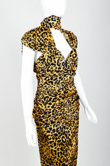 Vintage Vicky Tiel Satin Animal Print Choker Dress on Mannequin Angle Crop at Recess Los Angeles
