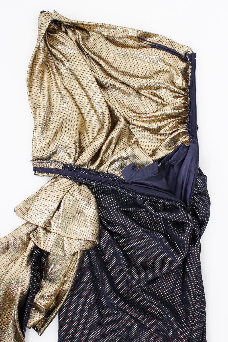 Vintage Vicky Tiel One Shoulder Metallic Dot Sheath Gown flat inside at Recess LA