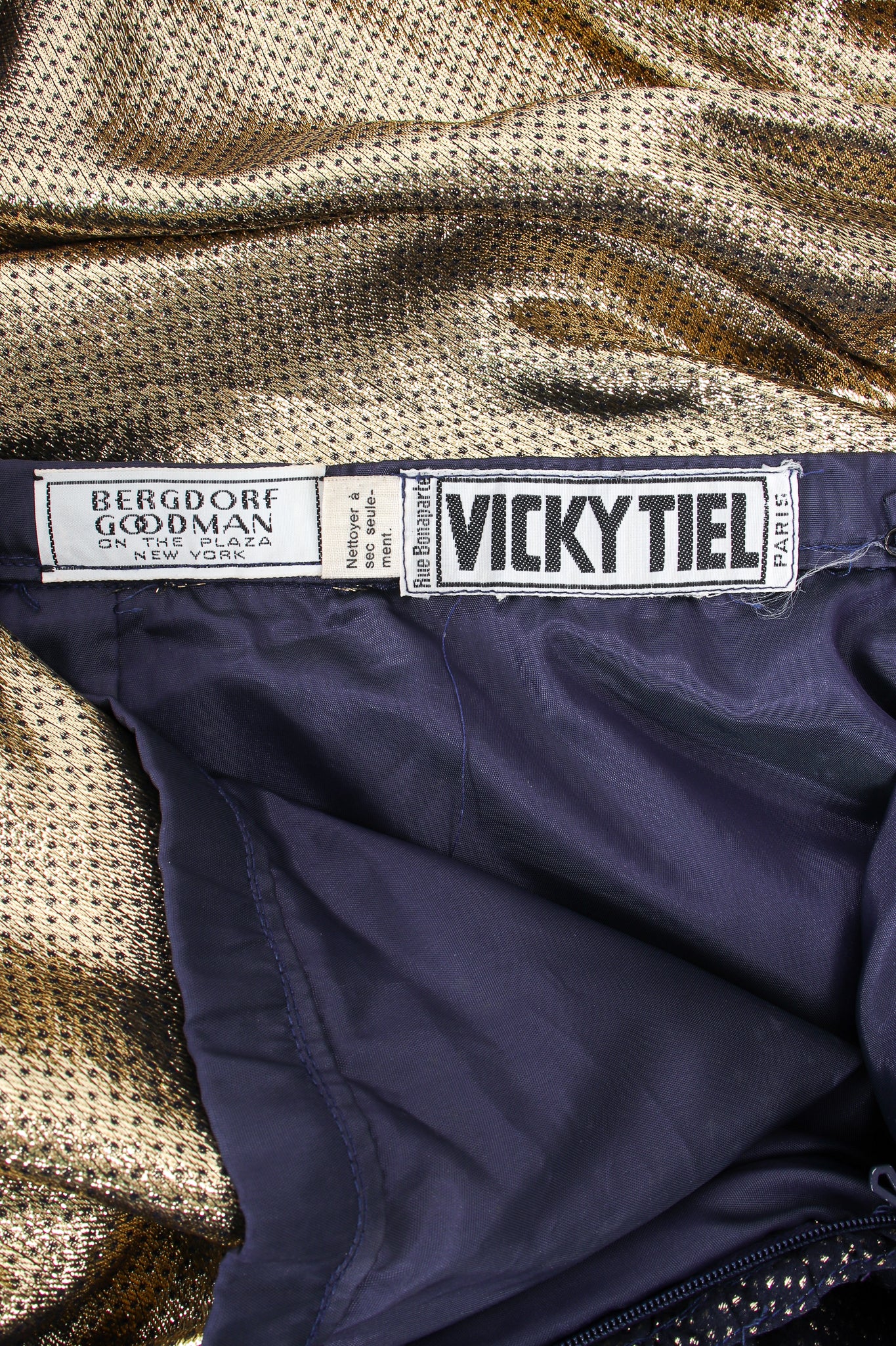 Vintage Vicky Tiel One Shoulder Metallic Dot Sheath Gown label at Recess LA