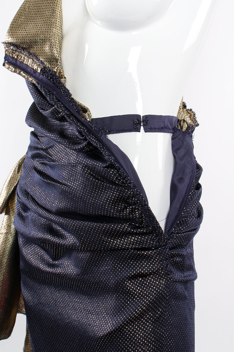 Vintage Vicky Tiel One Shoulder Metallic Dot Sheath Gown on Mannequin waist belt at Recess LA