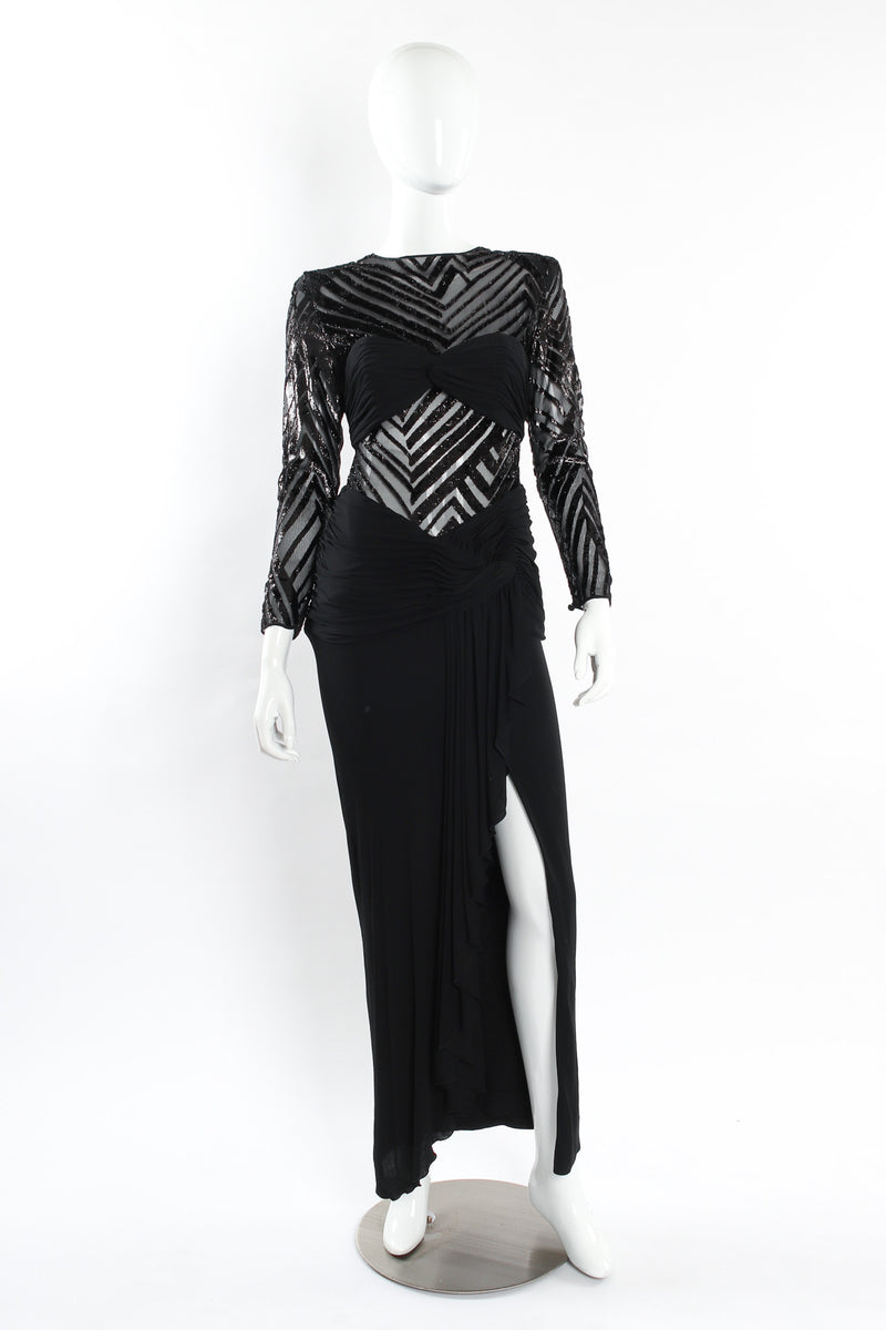 Vintage Vicky Tiel Tinsel Chevron Stripe Silk Dress mannequin front @ Recess LA