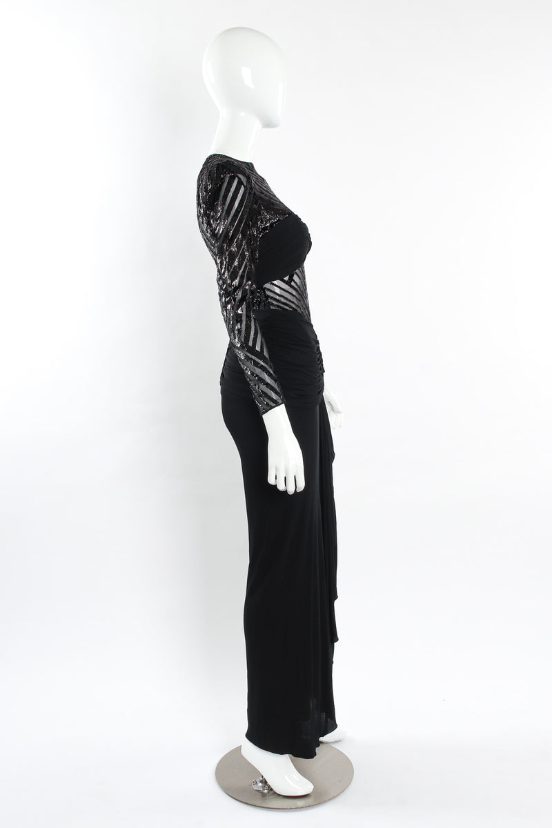 Vintage Vicky Tiel Tinsel Chevron Stripe Silk Dress mannequin side @ Recess LA