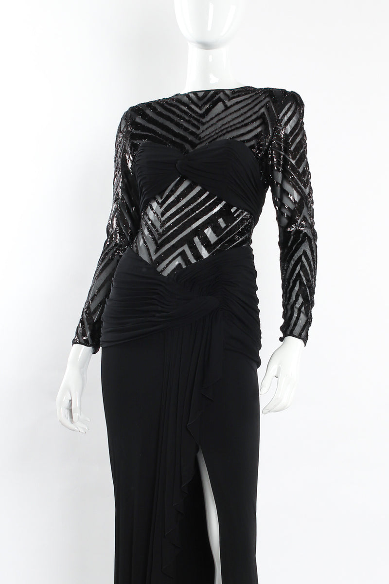Vintage Vicky Tiel Tinsel Chevron Stripe Silk Dress mannequin angle @ Recess LA