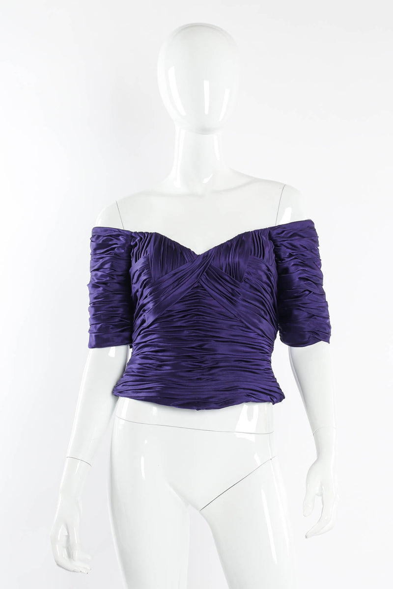 Vintage Vicky Tiel Silk Off-Shoulder Corset Top mannequin front @ Recess Los Angeles