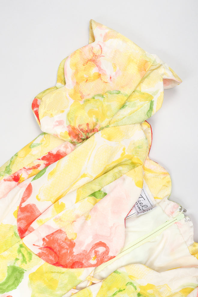 Recess Designer Consignment Vintage Vicky Tiel Floral Watercolor Off The Shoulder Corset Cocktail Dress