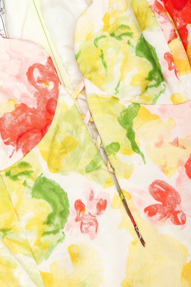 Recess Designer Consignment Vintage Vicky Tiel Floral Watercolor Off The Shoulder Corset Cocktail Dress