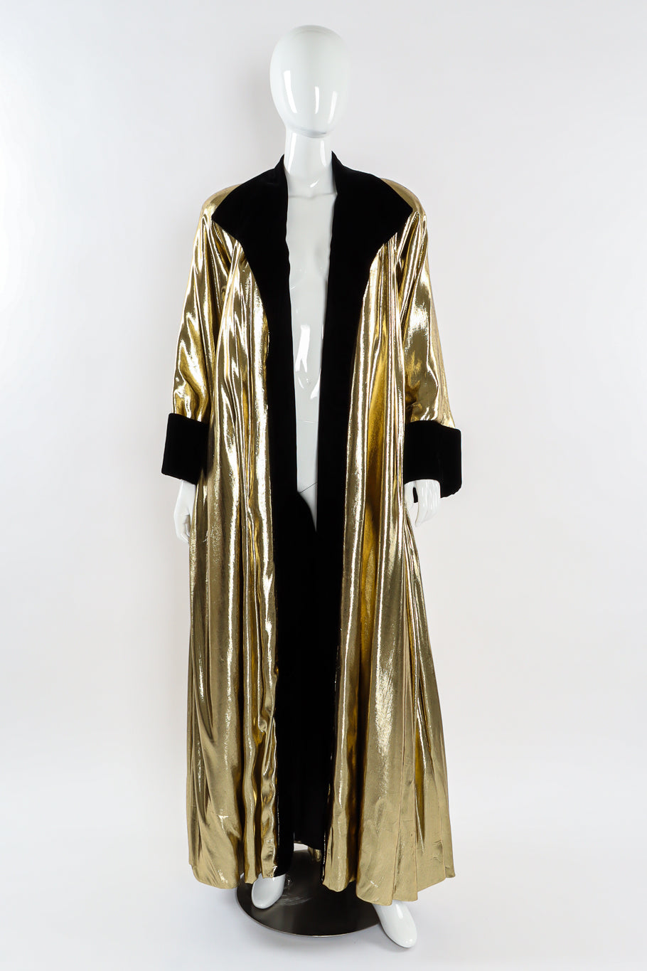 Vintage Victor Costa Lamé & Velvet Duster Overcoat mannequin front @ Recess LA