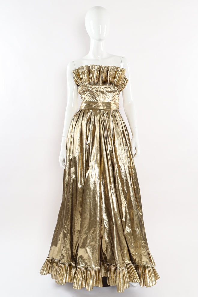 Vintage Victor Costa for Saks Ruffle Pleat Lamé Gown mannequin front hands not in pocket @ Recess LA