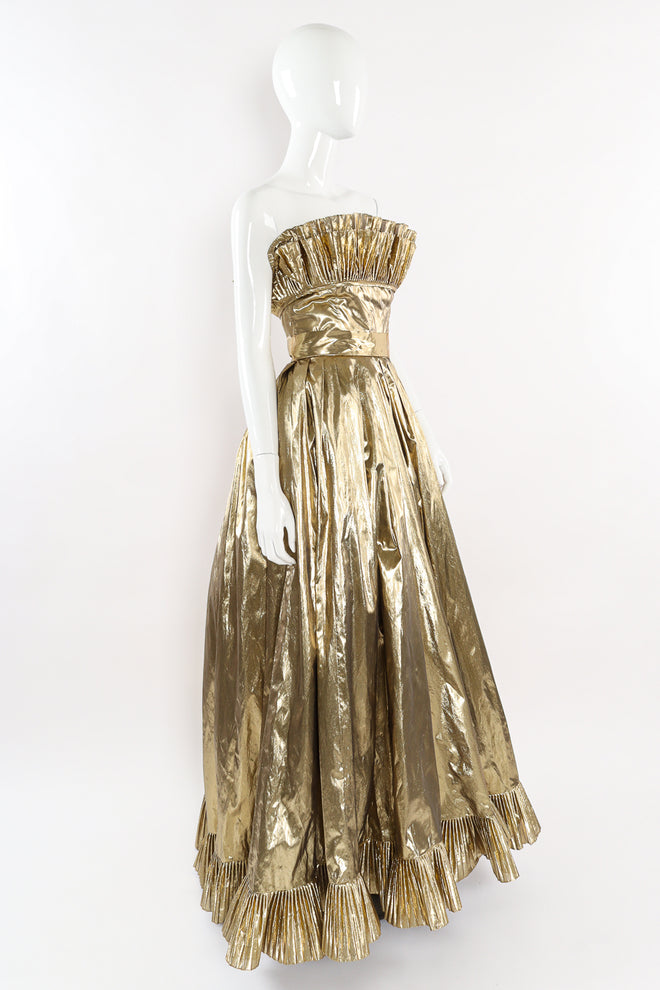 Vintage Victor Costa for Saks Ruffle Pleat Lamé Gown mannequin side angle @ Recess LA