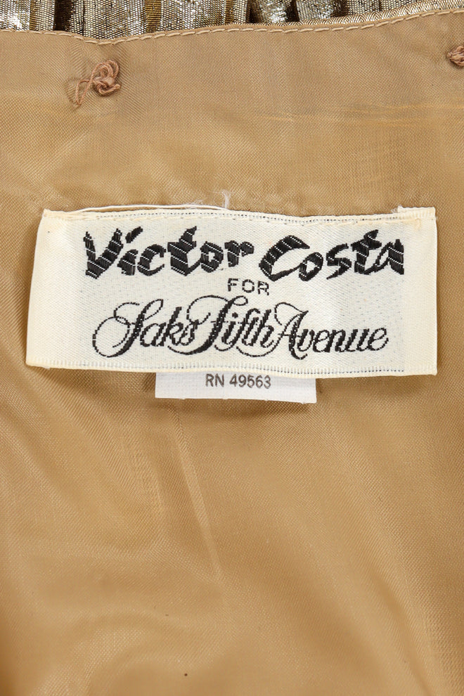 Vintage Victor Costa for Saks Ruffle Pleat Lamé Gown tag @ Recess LA