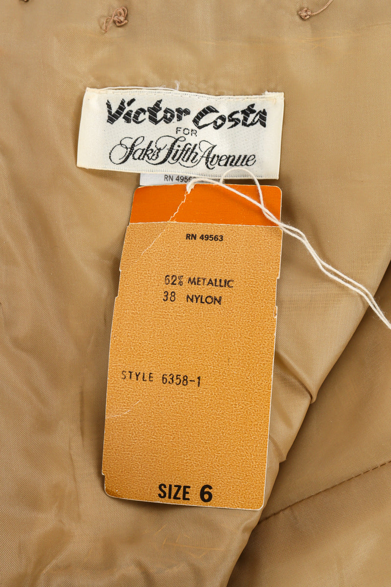 Vintage Victor Costa for Saks Ruffle Pleat Lamé Gown tags/fabric content @ Recess LA