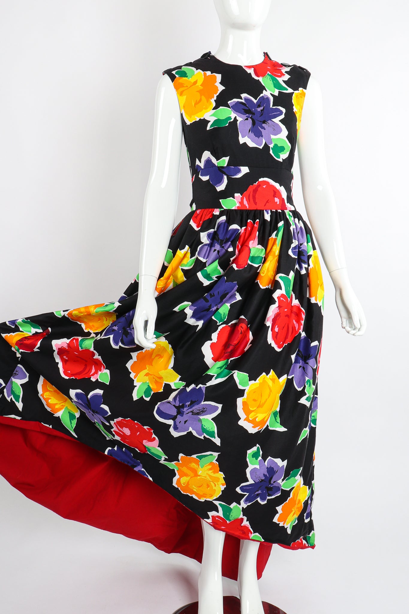 Vintage Victor Costa Floral Sateen Crossback Gown on Mannequin Skirt at Recess Los Angeles