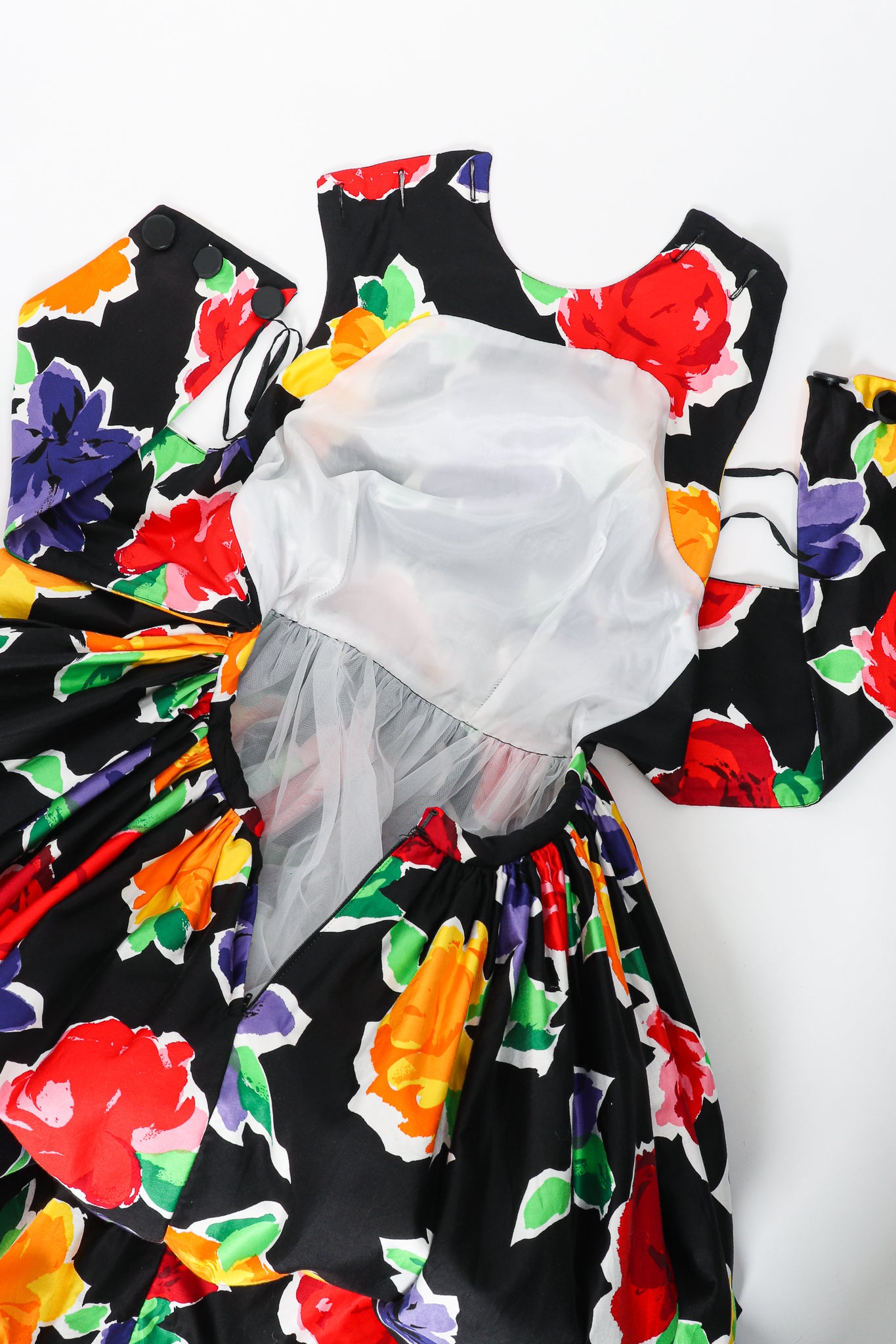 Vintage Victor Costa Floral Sateen Crossback Gown Lining at Recess Los Angeles