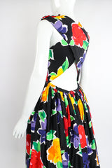 Vintage Victor Costa Floral Sateen Crossback Gown on Mannequin Angle Back at Recess Los Angeles