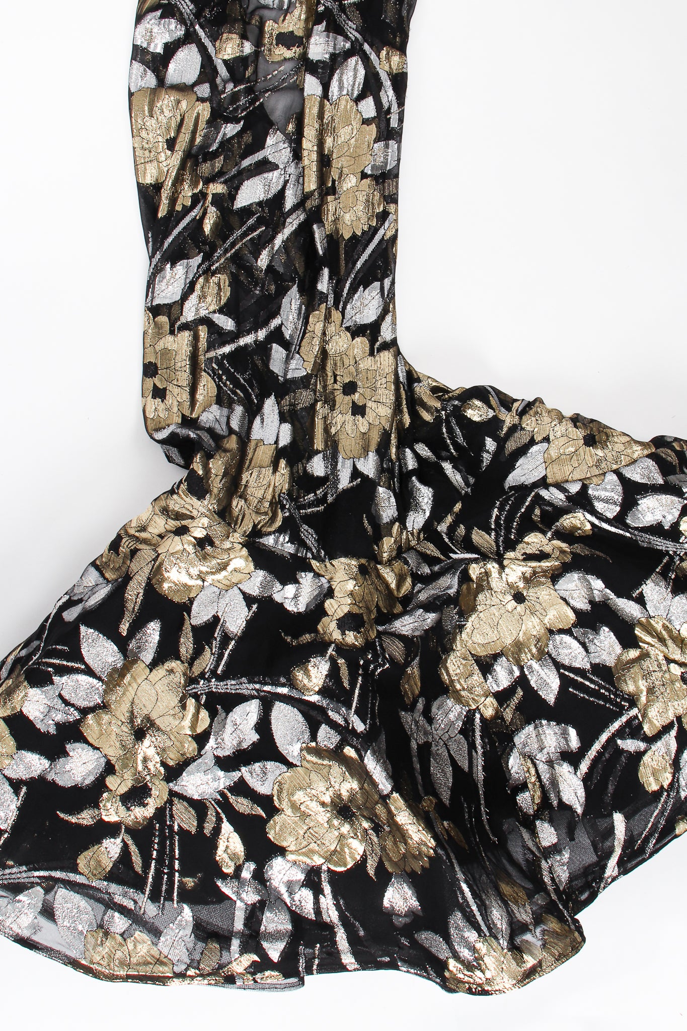 Vintage Victor Costa Sheer Brocade Layered Mermaid Gown skirt at Recess Los Angeles