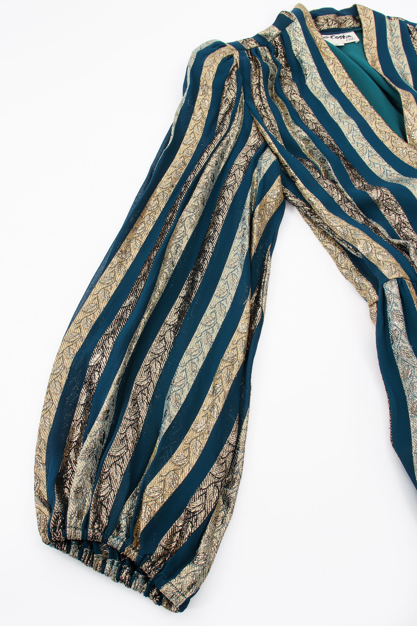 Vintage Victor Costa Metallic Ribbon Stripe Silk Gown sleeve @ Recess Los Angeles