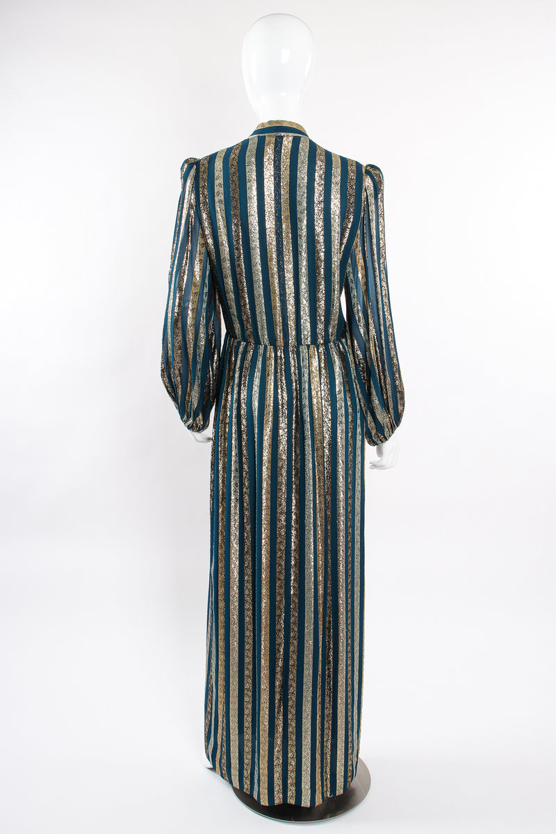 Vintage Victor Costa Metallic Ribbon Stripe Silk Gown on Mannequin back at Recess Los Angeles