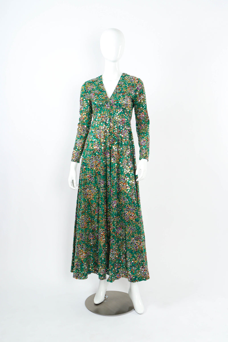 Vintage Victor Costa Floral Sequined Maxi Dress on mannequin front @ Recess LA
