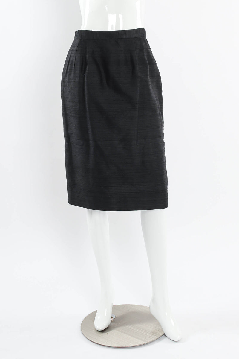 Vintage Victor Costa Rhinestone Floral Silk Jacket & Skirt Set mannequin front skirt  @ Recess LA