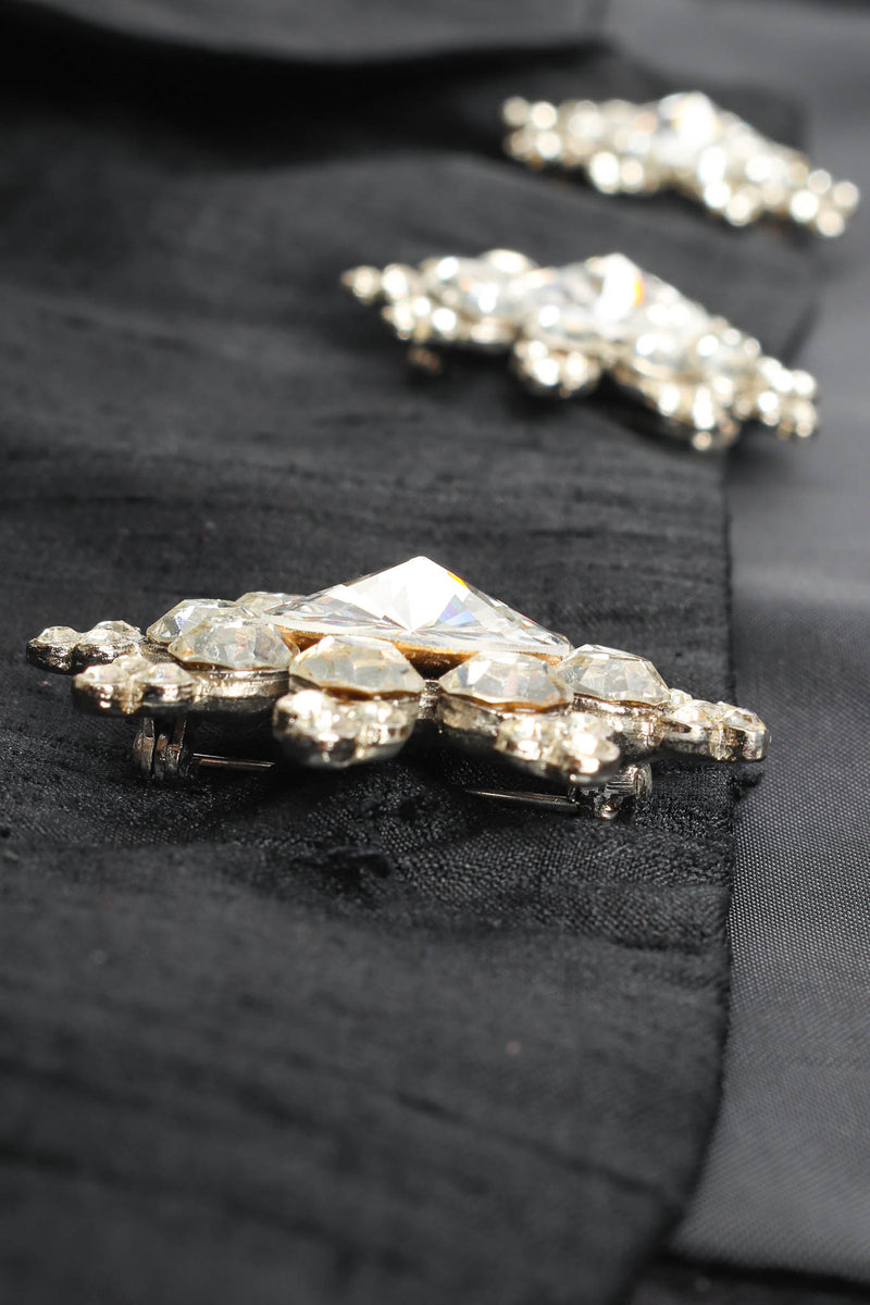 Vintage Victor Costa Rhinestone Floral Silk Jacket & Skirt Set rhinestone pin close@ Recess LA
