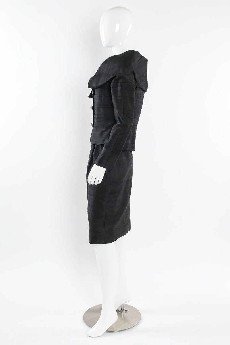 Vintage Victor Costa Rhinestone Floral Silk Jacket & Skirt Set mannequin side @ Recess LA
