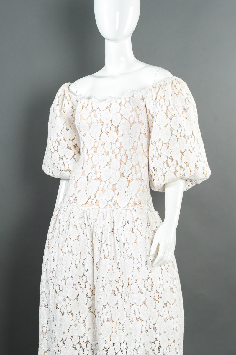 Vintage Victor Costa Puffy Lace Off-Shoulder Dress mannequin angle @ Recess LA